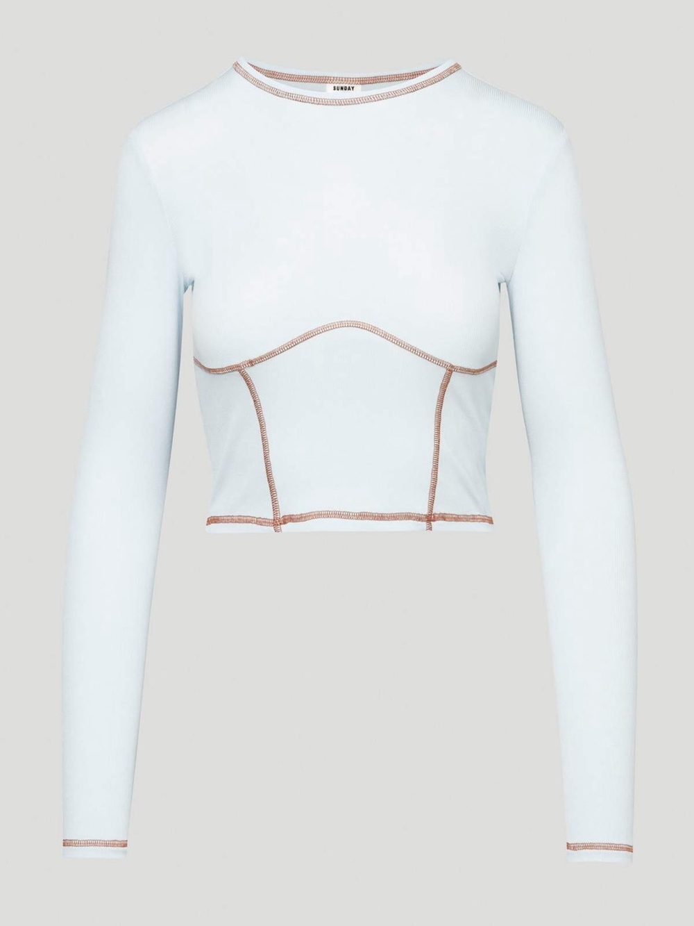 Aritzia Sunday Best Dove Long-Sleeve Top with Brown Contrast Seams